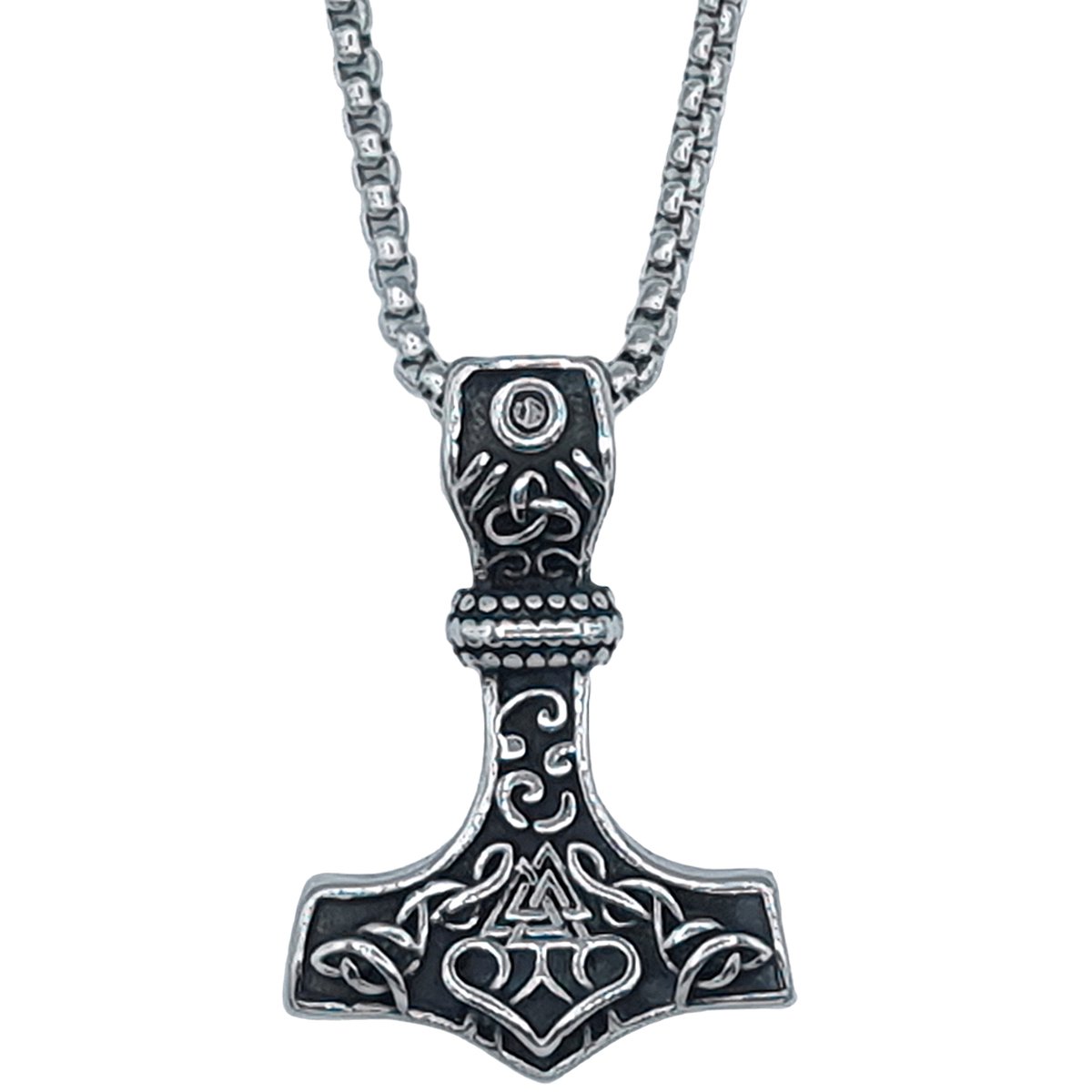 Tesoro Mio Michel – Viking Ketting - Valknut Met Keltische Knoop - Edelstaal L 60 cm, B 3 mm - Hanger 4.2 x 2.9 cm