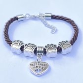 GoedeDoelen.Shop | Hippe armband Best Friend Dog bruin | Satijnen Koordarmband | Polsmaat 17 CM | Armband Met Hondenpootjes | Unisex Armband | Vriendschapsarmband | Paws | Rescue Paws | Statement Armband | Cadeau | Wellness-House