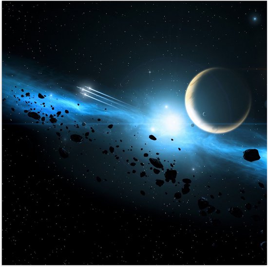 Poster Glanzend – Meteorieten, Kometen, Sterren en Planeten in het Heelal - 50x50 cm Foto op Posterpapier met Glanzende Afwerking