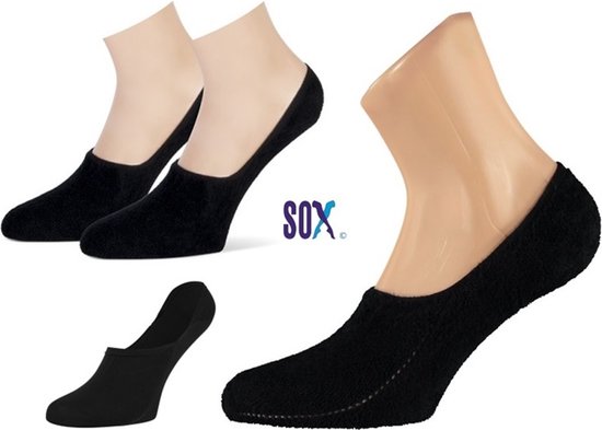 SOX Sneakersokken 3 PACK Kousenvoetjes Perfect Fit no show met lichte badstof 35/38 Zwart met voorgevormde hiel en zonder teennaden