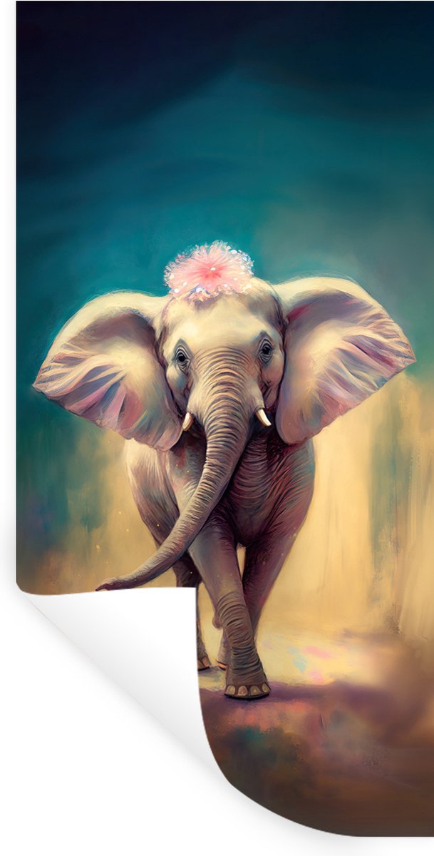 Muurstickers - Sticker Folie - Olifant - Dieren - Verf - Bloemen - Portret - Kinderen - 40