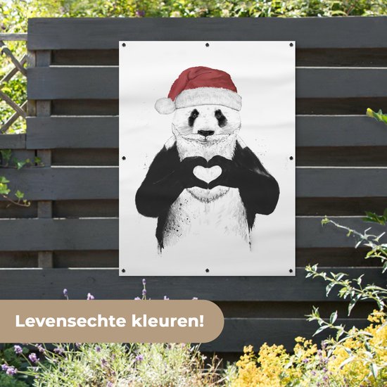 Affiche de jardin - Toile de jardin - Posters de jardin extérieur - Panda - Bonnet de Noel - Coeur - Amour - 90x120 cm - Jardin