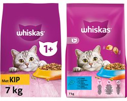 Whiskas 1+ Adult Katten Droogvoer - mix kip (7kg) & tonijn (7kg)