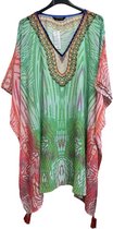 Caftan/tunique semi transparente avec pierres 38/ S Taille unique 95/105cm 38-54 vert/rose