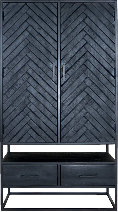 Kast Radu Visgraat - Zwart Mangohout - 180 x 100 cm