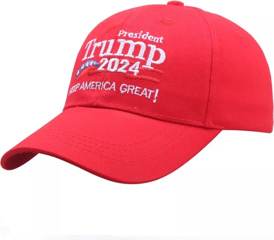 Cap - Pet - Humor - Verjaardag - Cadeau - President - Donald Trump - Cap - 2024 - Make America Great Again - Hoed - Republikein - Voor Mannen en Vrouwen - Verstelbare Cap - Baseball Cap - Rood (Met president Trump 2024))