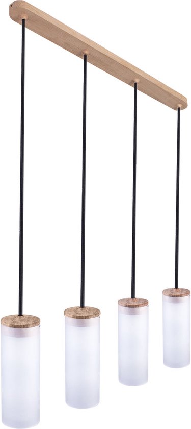 Hanglamp - Witte lampenkap - Acryl - Hout - 4 lichtpunten - Modern - Elegant - Eetkamer - Woonkamer - Hal