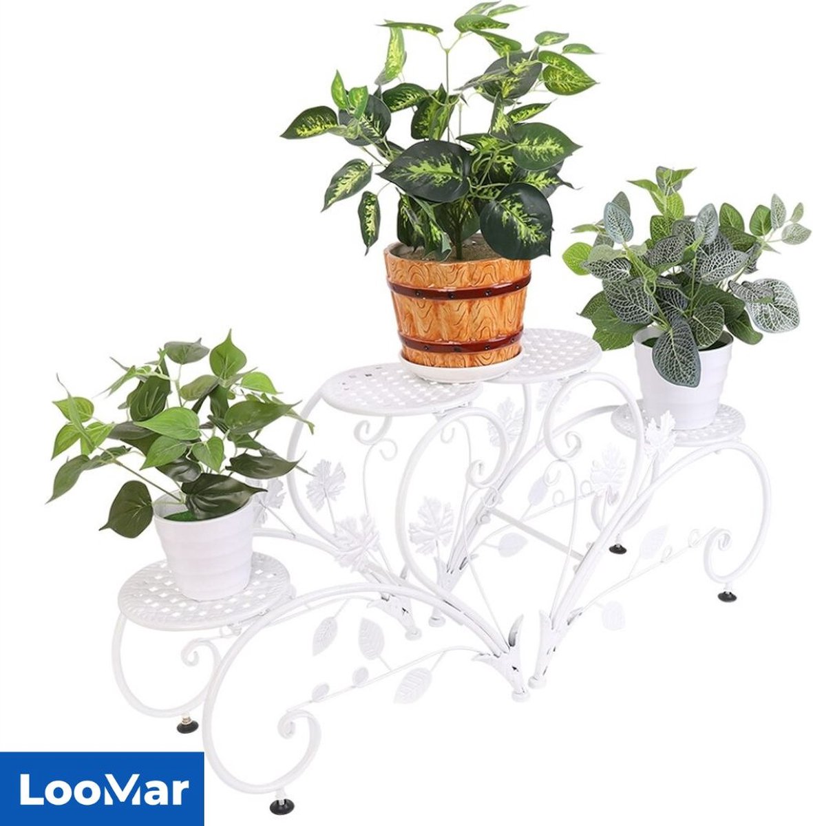 LooMar Plantenrek – Plantentafel – Plantenstandaard / Plantenhouder – Voor Binnen en Buiten – Ijzer - Wit