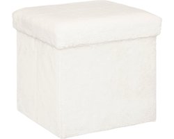 Atmosphera Ezzio Poef - Pluche extra zacht - Wit - 38 x 38 xm
