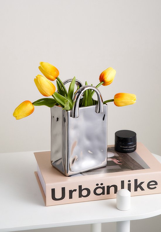 Vase en céramique - Forme de sac à main - Argent - Design de sac moderne -  Image... | bol.com