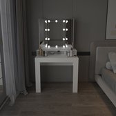 Kaptafel met LED Verlichting Spiegel en Krukje 89.5x155x43.5 cm Wit MDF Hout ML-Design