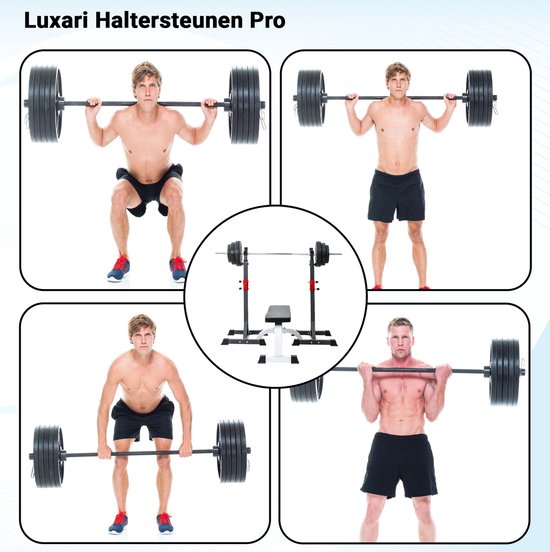 Luxari Haltersteunen - Squat Rack - Halterrek - Halterstandaard - Verstelbare Halters - Extra Hoog - 300 KG Belastbaarheid - Krachttraining - Combineren Met Fitnessbank - Krachtstation - Fitness