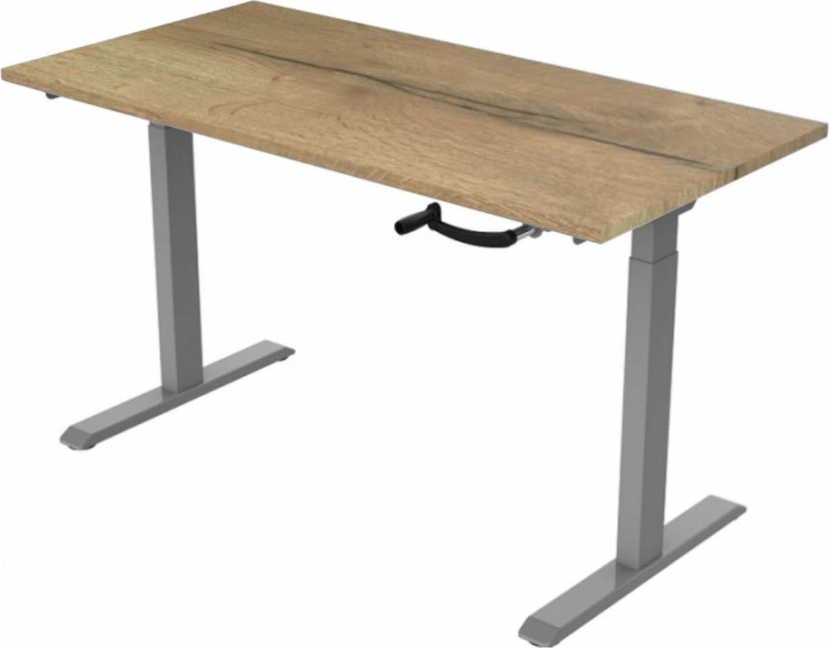 Office Hero® Cosmic Slinger- Zit sta bureau in hoogte verstelbaar grijs frame - Game bureau - Computertafel - Werktafel - 120x80 - Natuur eik
