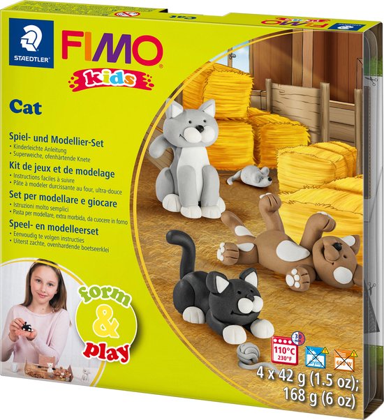 FIMO kids 8034 - ovenhardende boetseerklei - form&play - set Katten - Fimo