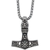 Tesoro Mio Michel – Stoere Viking Ketting - Hamer Met Helm of Awe & Kop Raaf - Edelstaal L 60 cm, B 3 mm - Hanger 3.7 x 3 cm