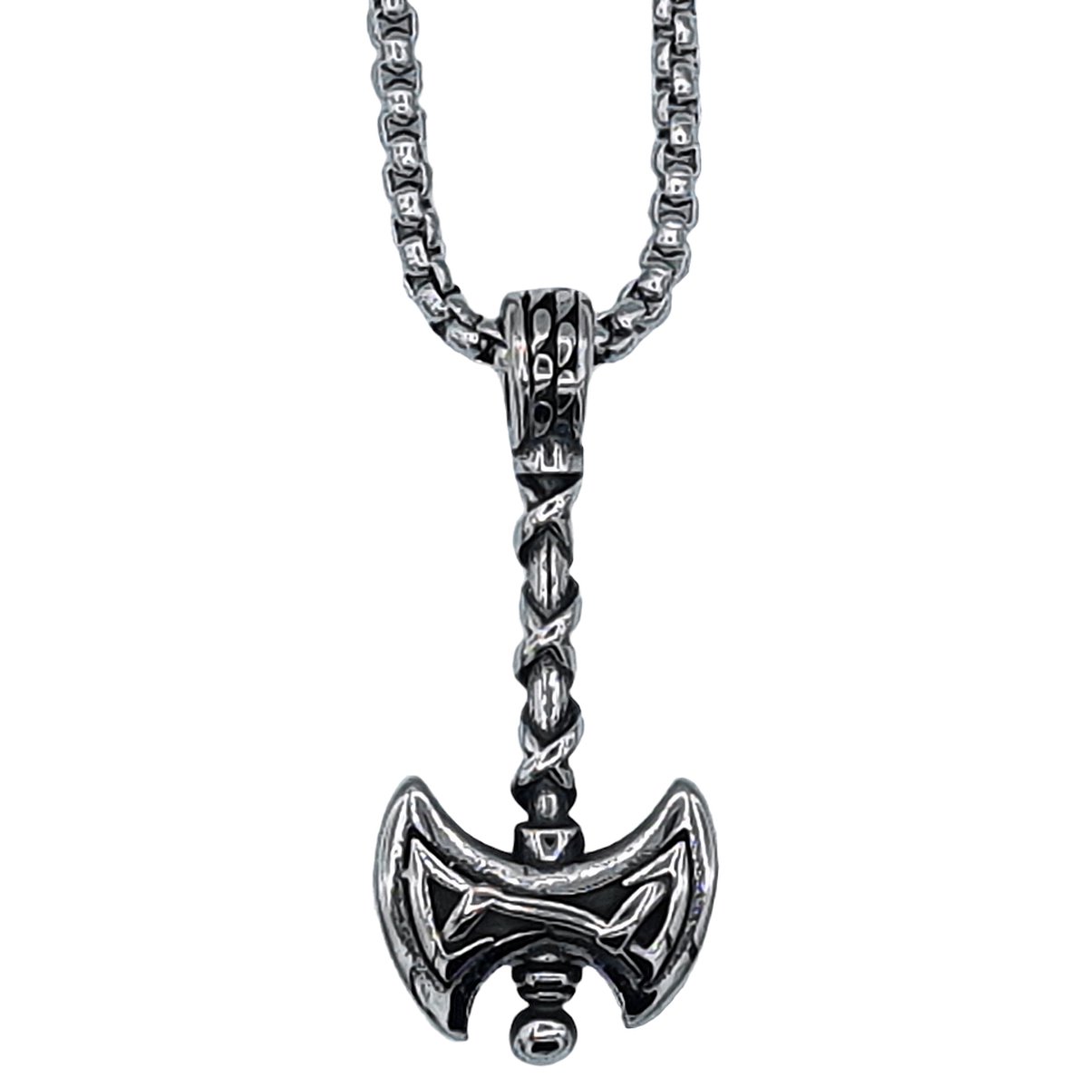 Tesoro Mio Michel – Viking Ketting Met Bijl Hanger - Edelstaal L 60 cm, B 3 mm - Hanger 4.4 x 2 cm