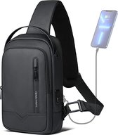 hk Sac à bandoulière pour homme, sac de poitrine étanche pour iPad 11,3" avec port de charge USB, sac à dos pour homme petit pour le travail, les voyages, le vélo, la randonnée, noir, noir