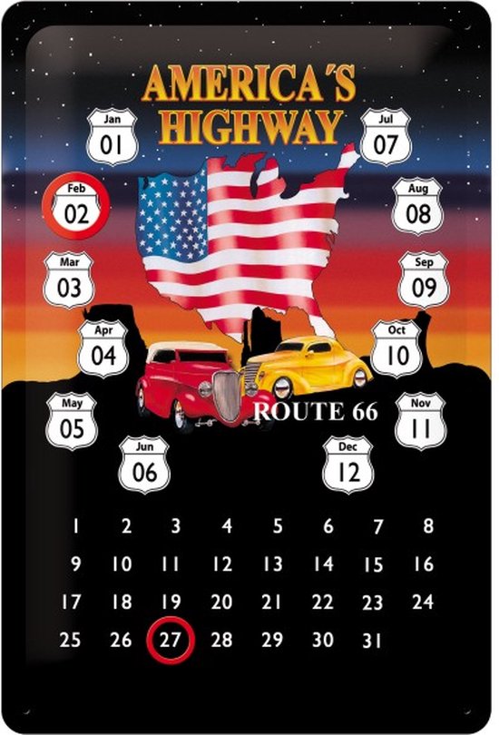 metalen kalender America`s highway 20x30 cm