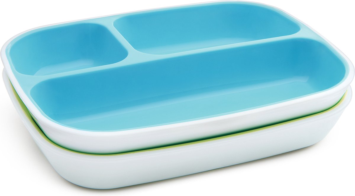 Munchkin Anti-Slip Borden Met 3 Vakken - Splash - Vaatwasser- en Magnetronbestendig - Per 2 Stuks - Kinderbordjes - Groen/Blauw — afbeelding 3