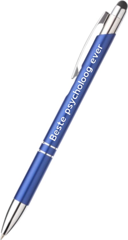 Foto: Beste psycholoog ever pen blauw gegraveerd psycholoog collega pen met tekst leuke pennen grappige pennen werkpennen stagiaire cadeau cadeau bedankje afscheidscadeau collega welkomst cadeau met soft touch