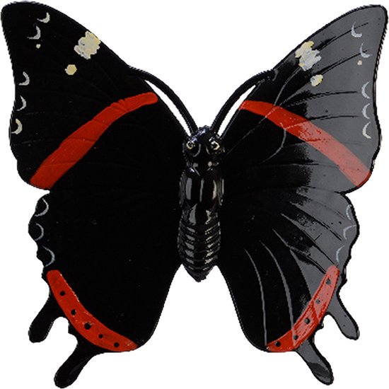 Decoris Tuin/schutting decoratie vlinder - kunststof - zwart - 24 x 24 cm