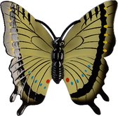 Decoris Tuin/schutting decoratie vlinder - kunststof - geel - 24 x 24 cm