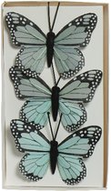 Decoris decoratie vlinders op draad - 3x - blauw - 8 x 6 cm