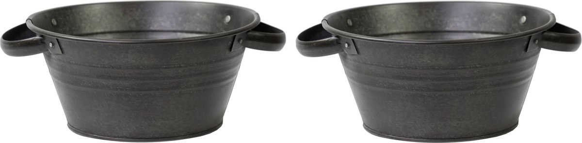 Goedkoopste Mega Collections Teil Bloempot/plantenpot - 2x - zink - zwart - rond - D40 x H14 cm