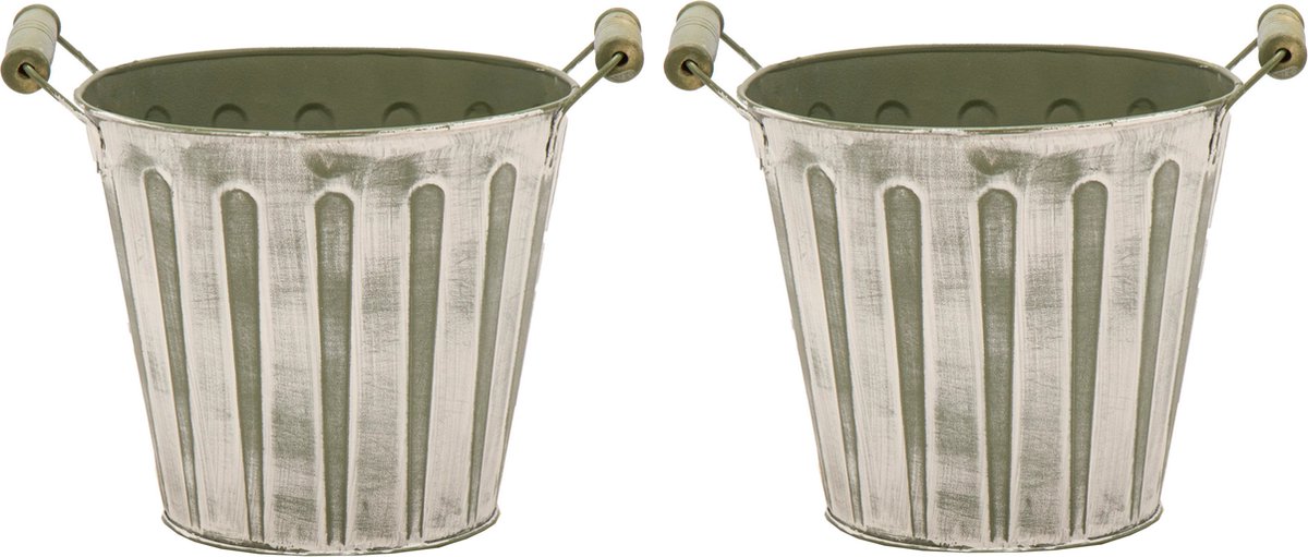 Goedkoopste Mega Collections Emmer/plantenpot/bloempot - 2x - zink - legergroen - D31 x H28 cm