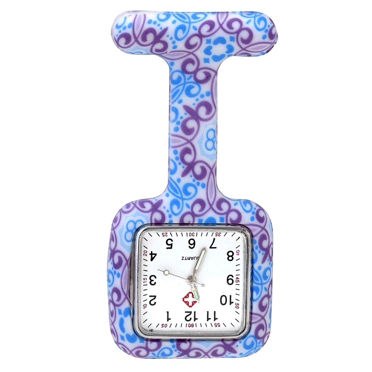 Fako® - Verpleegstershorloge - Zusterhorloge - Verpleegster Horloge - Siliconen Vierkant Print - Bloemen Paars-Blauw