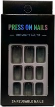 Press On Nails - Nep Nagels - Marble Grijs - Zwart - Squared Oval - Manicure - Plak Nagels - Kunstnagels nailart - Zelfklevend - 9Z