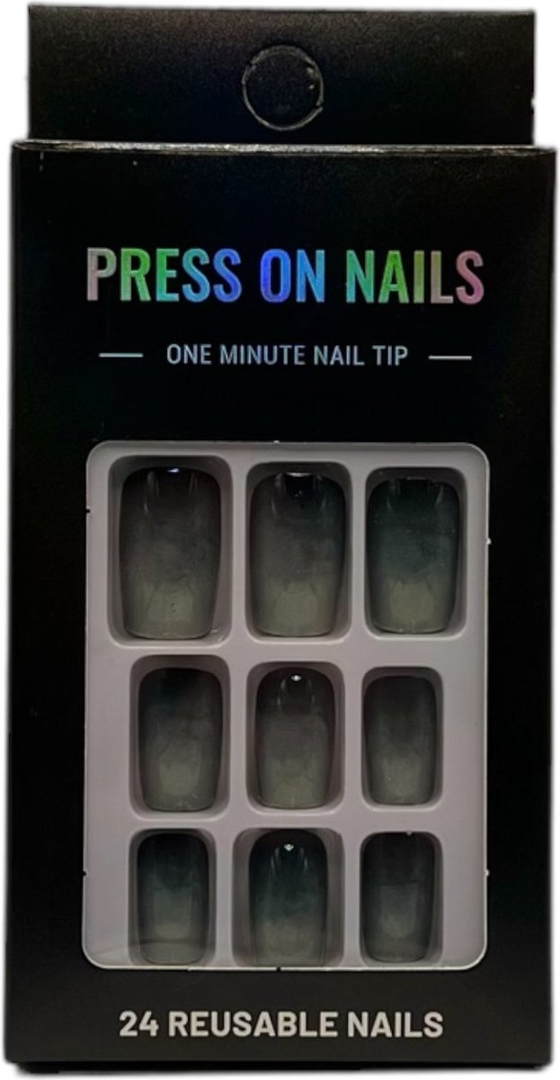 Goedkoopste Press On Nails - Nep Nagels - Marble Grijs - Zwart - Squared Oval - Manicure - Plak Nagels - Kunstnagels nailart - Zelfklevend - 9Z