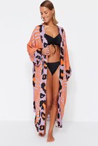 Trendyol Vrouwen Standaard mouw Basis Maxi geweven kimono en kaftan met dierenpatroon en riem TBESS21KM0171