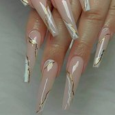 Press On Nails - Nep Nagels - Goud Marble - Coffin - Manicure - Plak Nagels - Kunstnagels nailart - Zelfklevend