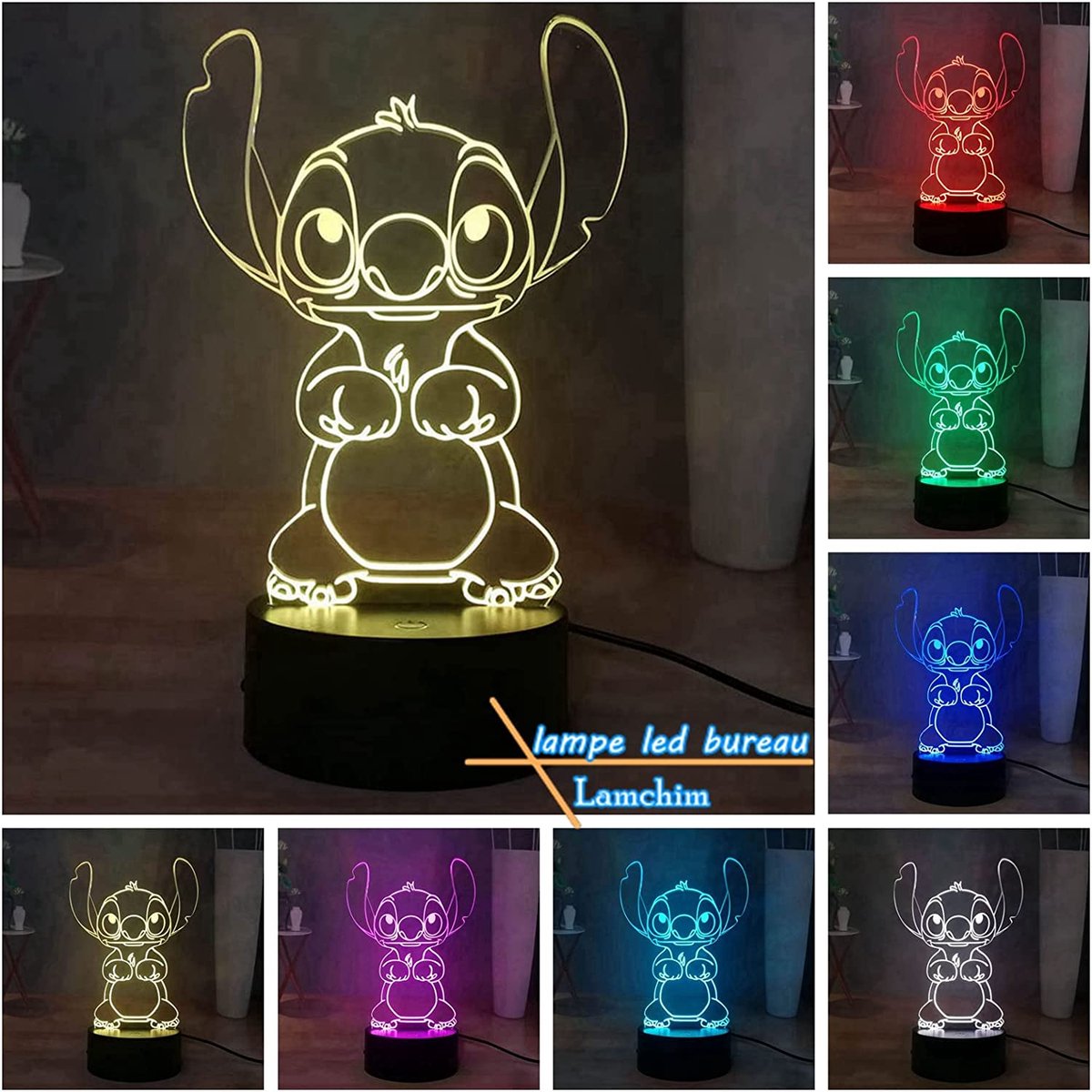 Stitch Lampe 3D Manga Veilleuse LED, Stitch Lampe de Chevet