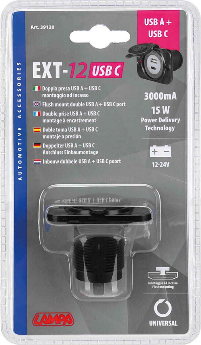 Goedkoopste Inbouw USB-A & USB-C poort 12/24v 3000ma