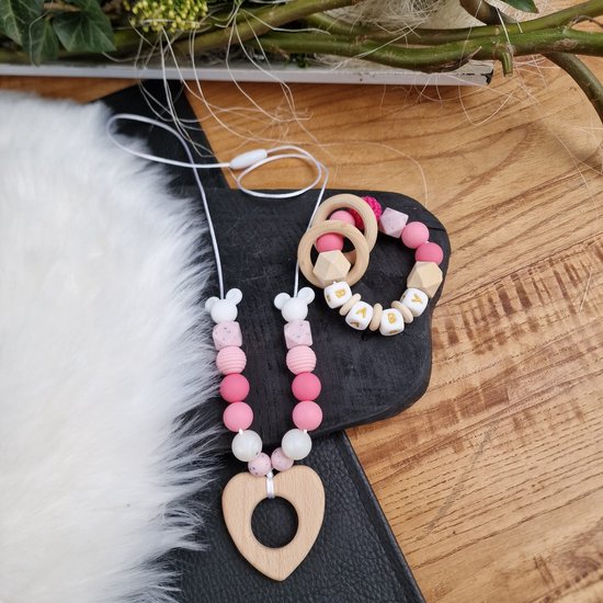 Happy Bebie | Baby | Mama | Voedingsketting | Kraamkado | Silicone | Houten | Handmade