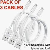 3 stuks iPhone kabel USB naar Lightning Wit- iPhone Apple Oplaadkabel - Ondersteunt snelladen - Geschikt voor iPhone / iPad / Airpods - 1m