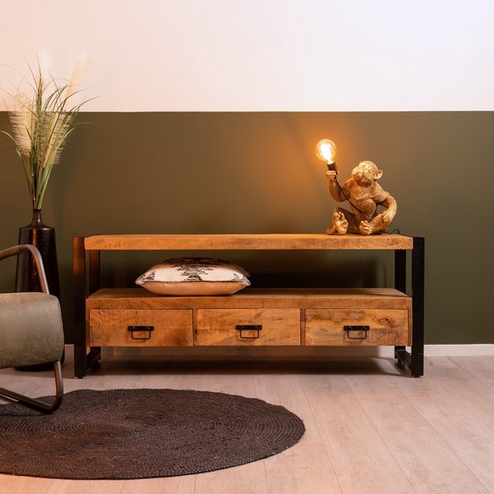 HUUS Tv-meubel Britt - Luxe tv-meubel - 3 lades: 150x45x60cm - Gemaakt van Hout - Mangohout - Luxe uitstraling - Handgemaakt