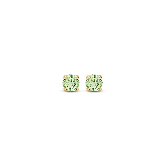 New Bling 9NBG-0562 Clips d'oreilles Clous en Or avec Zircone 3mm - Vert Clair - Rond - 14 Carats - Or