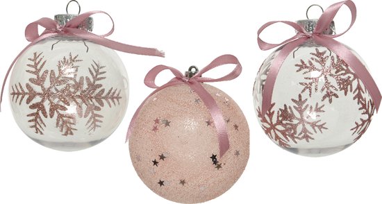 Decoris Kerstballen van kunststof 3 assorti kleuren in doos a 12 stuks blush  pink | bol