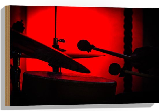Hout - Drumtoestel in Rood Licht - 60x40 cm - 9 mm dik - Foto op Hout (Met Ophangsysteem)