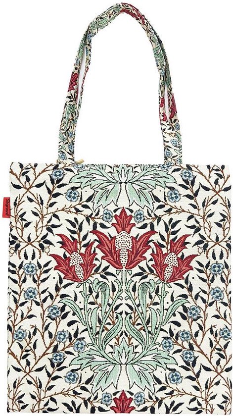 Signare Borsa tote piatta con William Morris Pimpernel Blue Design (Pimpernel e Timo Blu, FLAT-PIMPERNEL-BL), Pimpernel Blu, One Size
