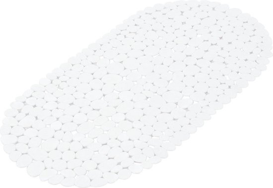 Badmat Anti slip - 36 x 69 cm - Ovaal - Kiezelsteen patroon - Schimmelbestendig - Wit