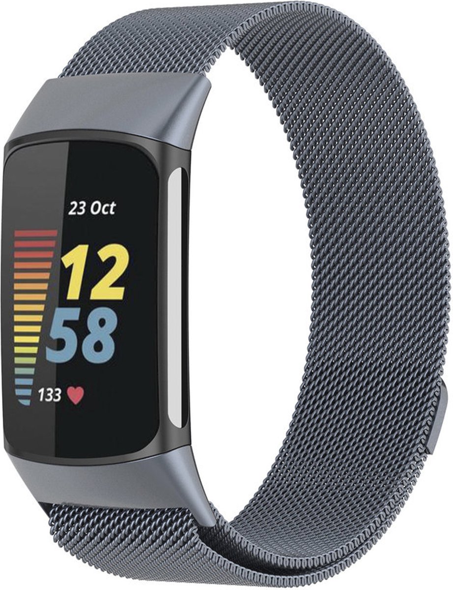 MY PROTECT - Milanese Bandje Geschikt Voor Fitbit Charge 5 / Charge 6 - Milanees Fitbit Bandje - Space Grey