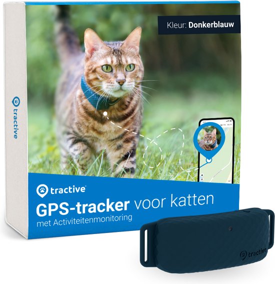 Tractive gps cat 4 - kat gps tracker & activiteitenmonitor - past op meeste halsbanden - donkerblauw