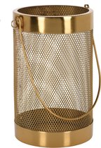 H&S Collection Windlicht - goudkleurig - metaal - 21 cm - lantaarn - kaarshouder