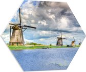 PVC Schuimplaat Hexagon - WIndmolens aan het Water - 60x52.2 cm Foto op Hexagon (Met Ophangsysteem)