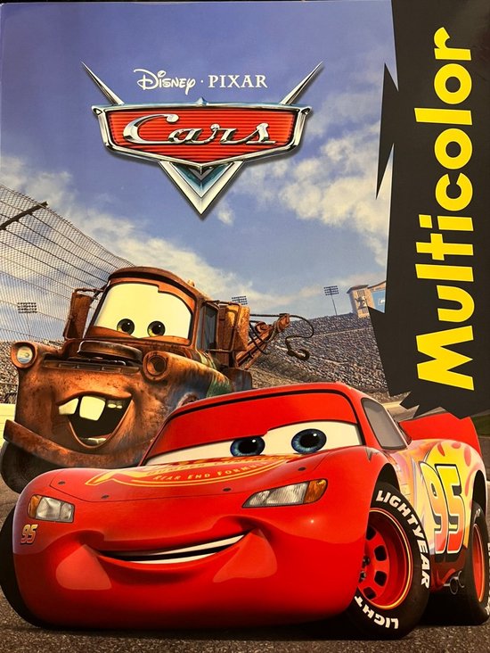 MultiColor - Kleurboek Disney Pixar Cars - Met voorbeelden in kleur - Donkere banner met gele tekst