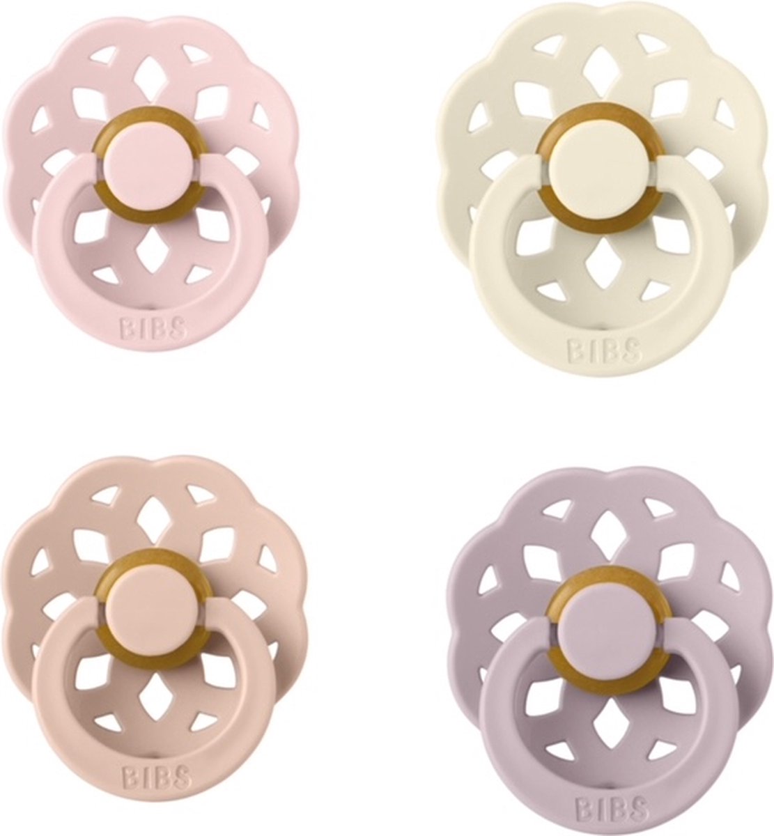 Goedkoopste Boheme Fopspeen set 4 stuks Blossom Ivory Blush en Dusky Lilac maat 1 - Geschikt voor baby's van 0-6 maanden